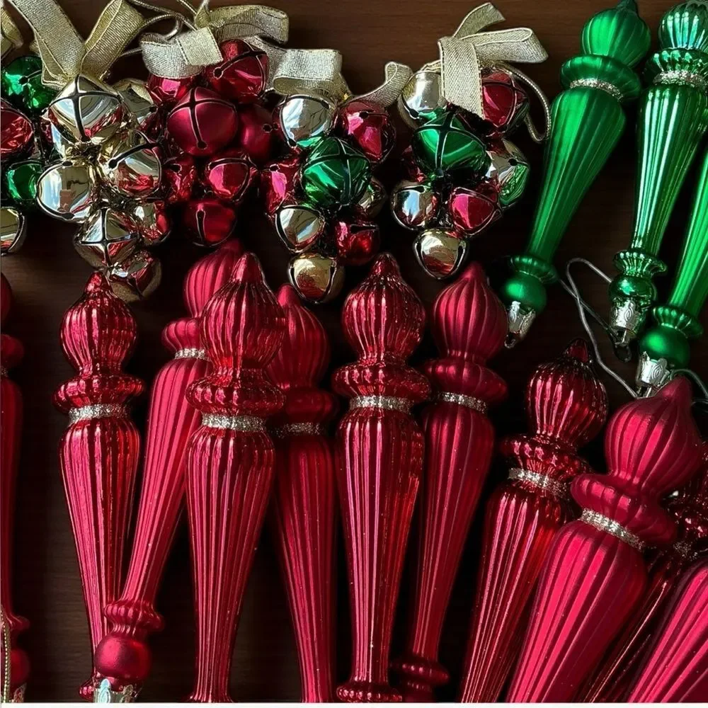 Hobby Lobby Christmas Ornament Lot 35 Red Green Bells Drums Icicles